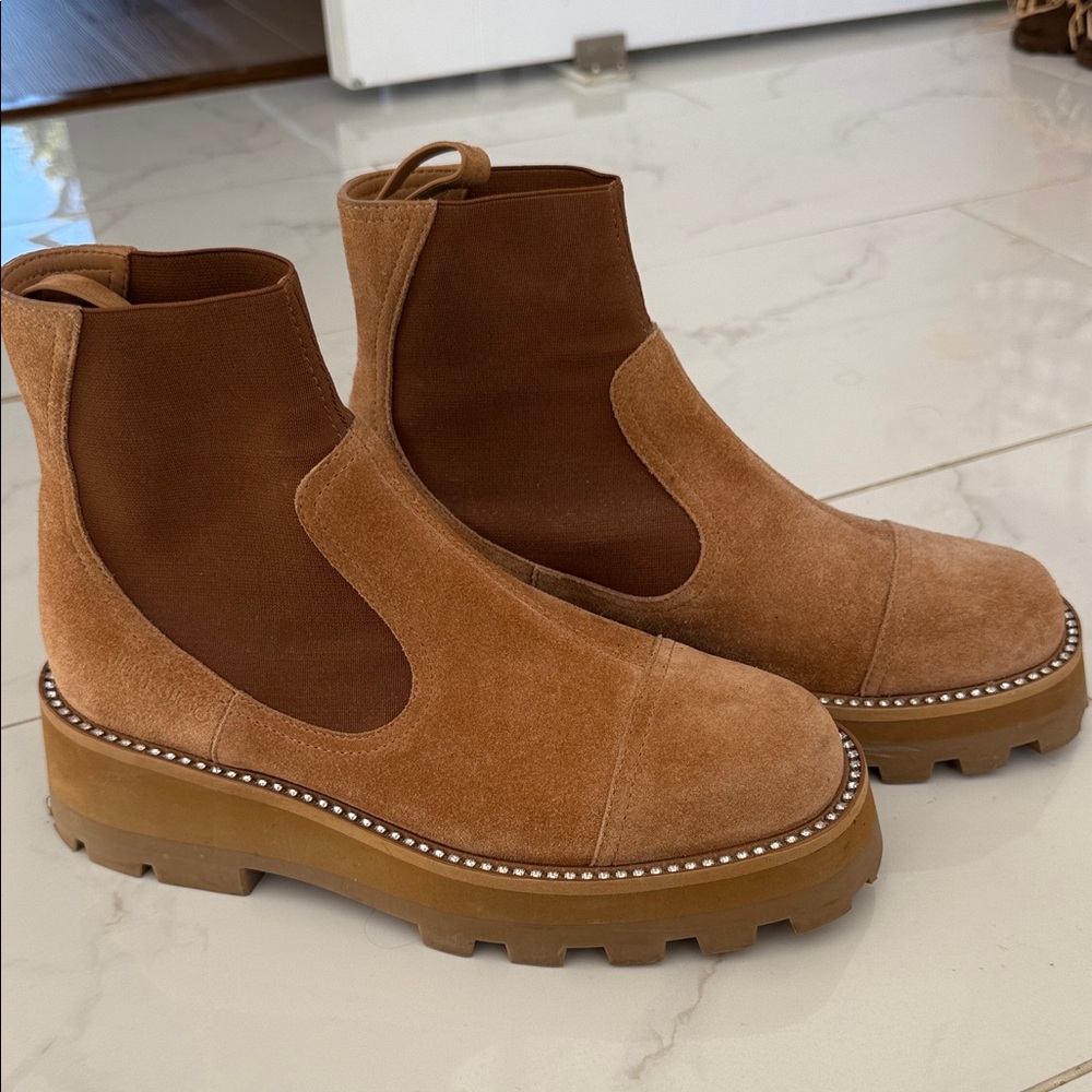 Jimmy Choo Brown Suede Crystal Chelsea Boots